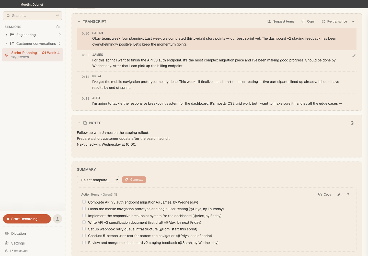 Jump from an answer to its source: Follow an answer’s source link to the relevant passage in the transcript. (light theme)
