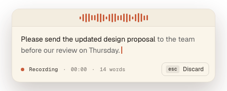 Dictation recording: Follow your words as they appear in the floating dictation window. (light theme)
