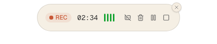 recorder recording: Monitor and control a recording from the floating recorder. (light theme)