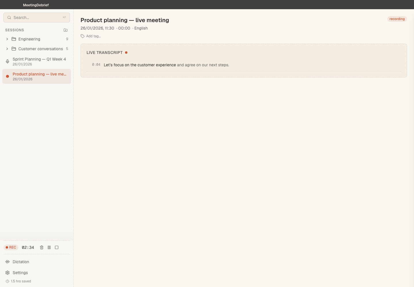 Recording with live captions: Watch live captions arrive while a meeting is being recorded. (light theme)