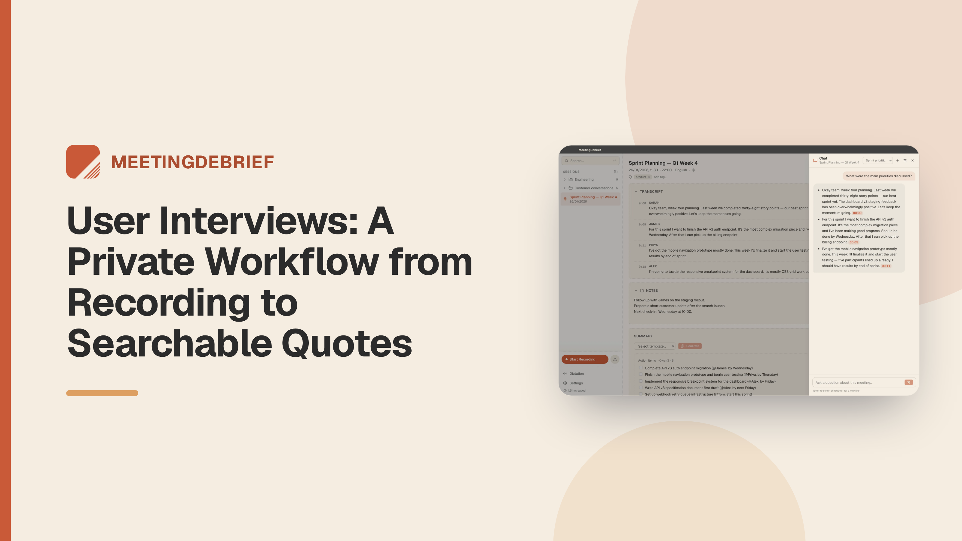 User Interviews: A Private Workflow from Recording to Searchable Quotes